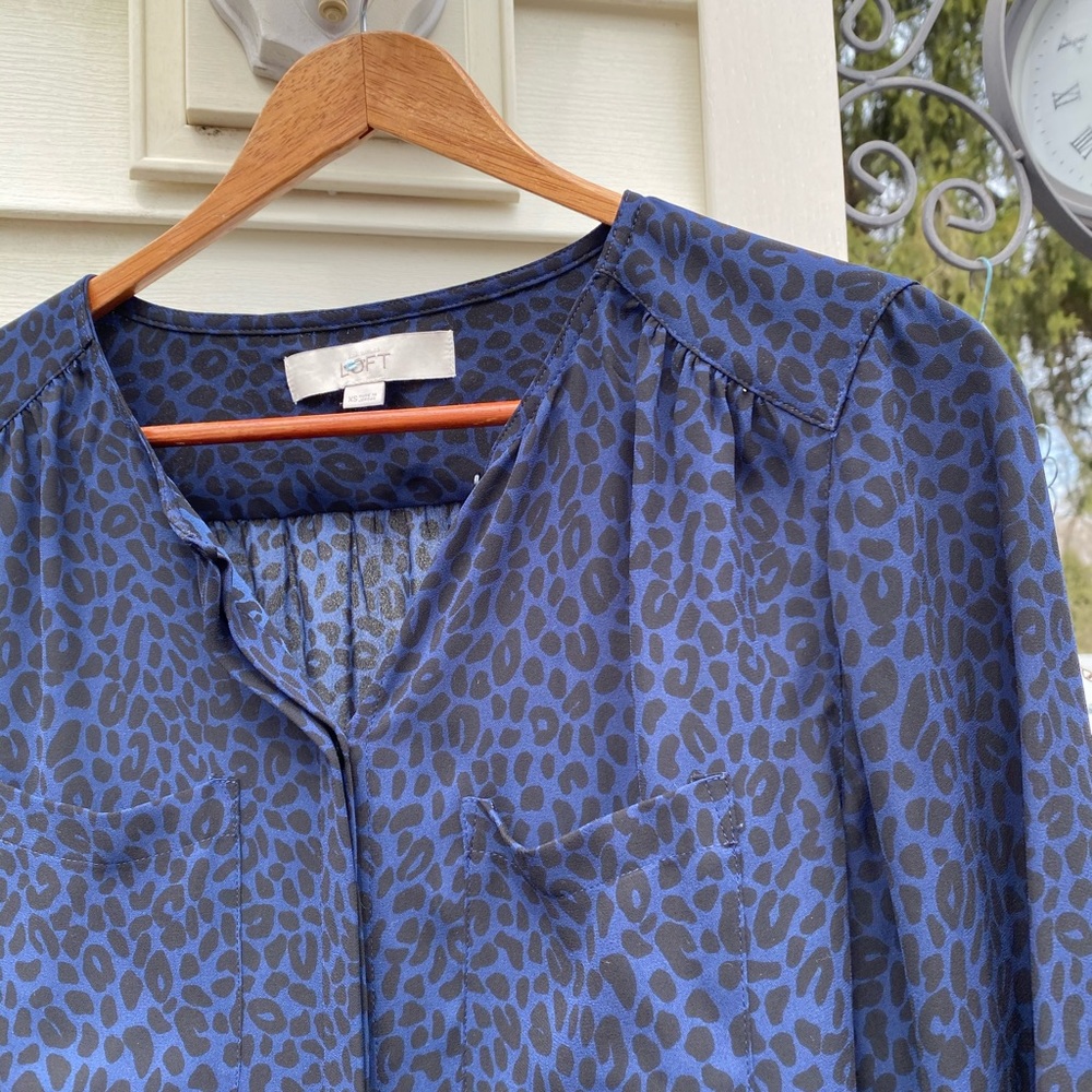 Loft Leopard Print Button Up Chiffon Blouse - image 5